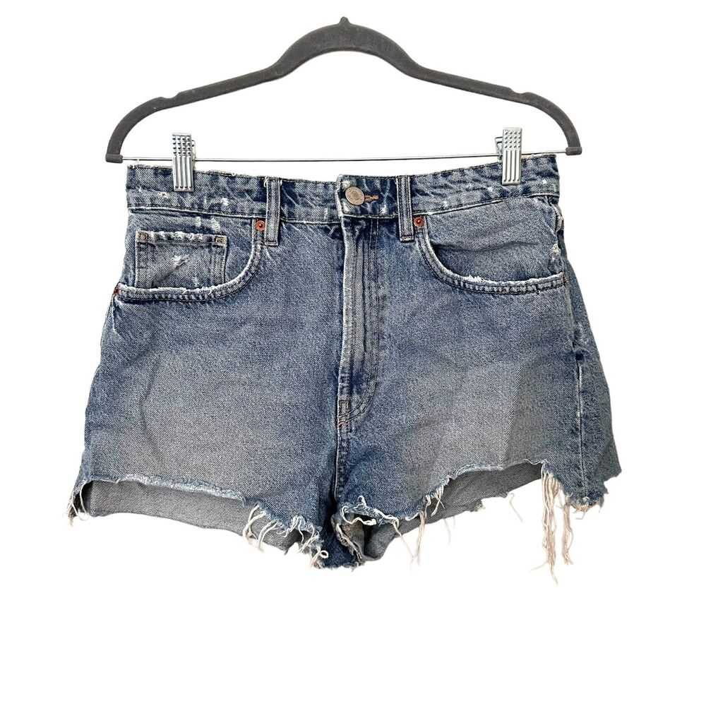 ZARA‎ High Rise Distressed Denim Shorts Sz 8